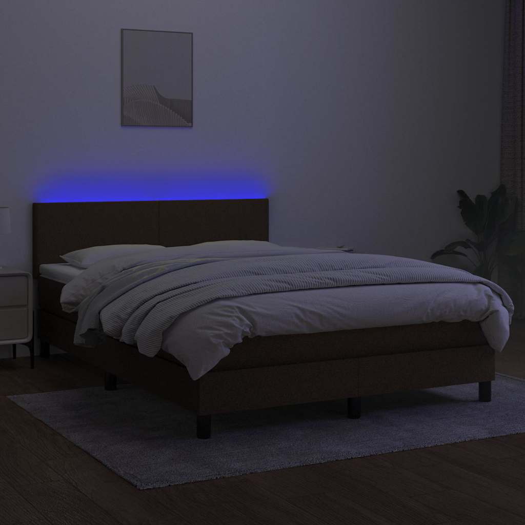 Barna szövet rugós és LED-es ágy matraccal 140x200 cm 4