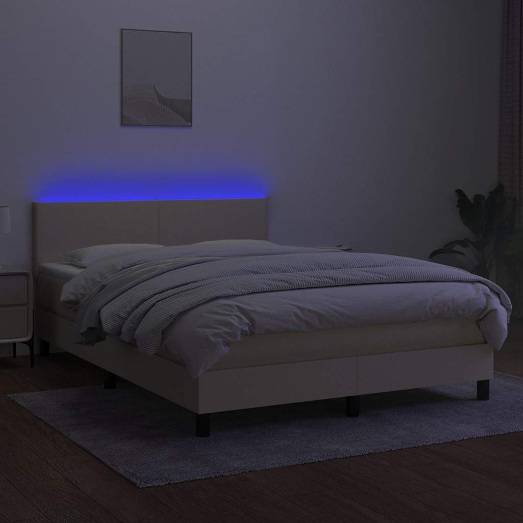 Krémszínű szövet rugós és LED-es ágy matraccal 140x200 cm 4