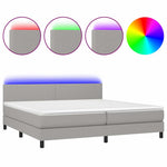 Világosszürke szövet rugós és LED-es ágy matraccal 200x200 cm 2