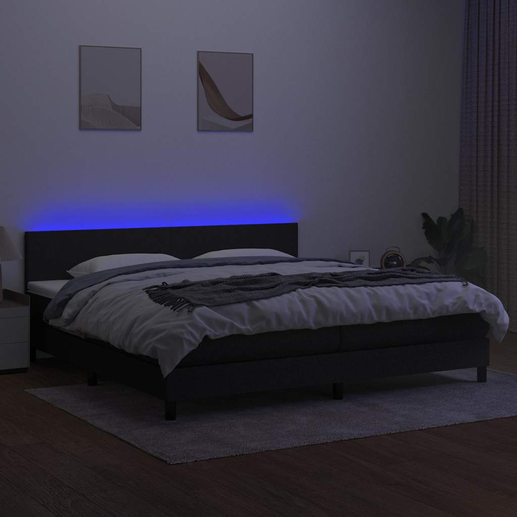 Fekete szövet rugós és LED-es ágy matraccal 200x200 cm 4