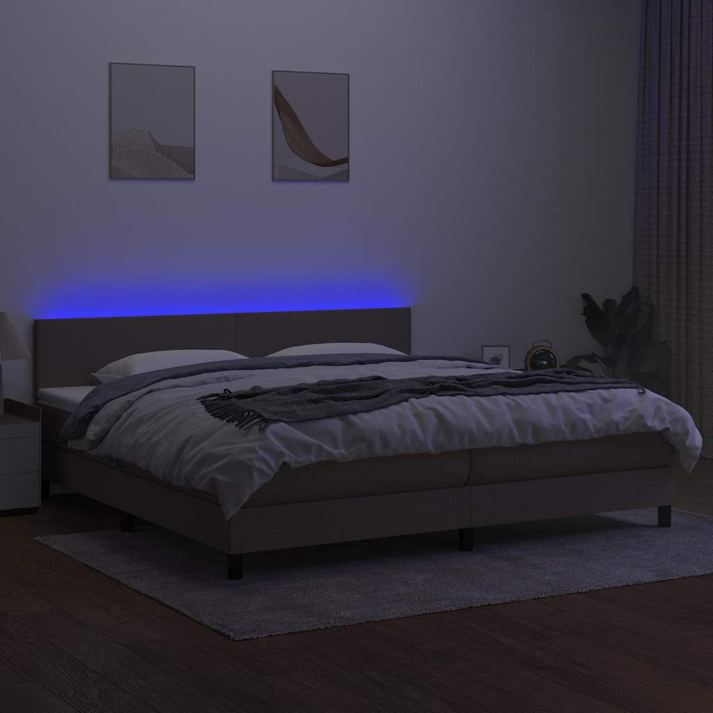 Tópszínű szövet rugós és LED-es ágy matraccal 200 x 200 cm 4