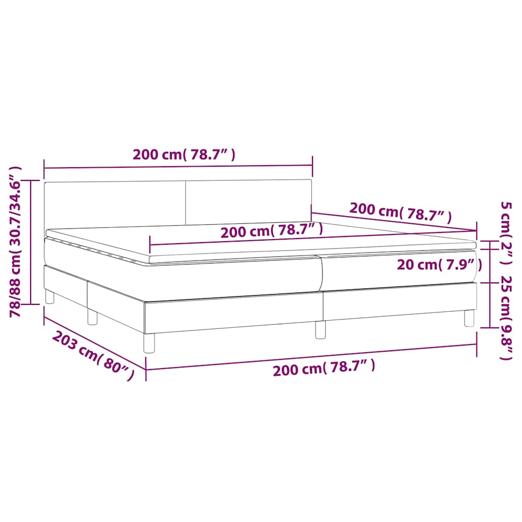 Tópszínű szövet rugós és LED-es ágy matraccal 200 x 200 cm 8