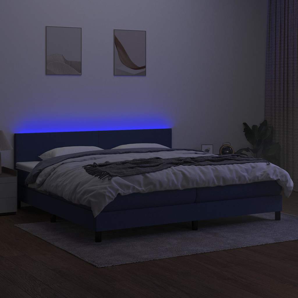 Kék szövet rugós és LED-es ágy matraccal 200 x 200 cm 4