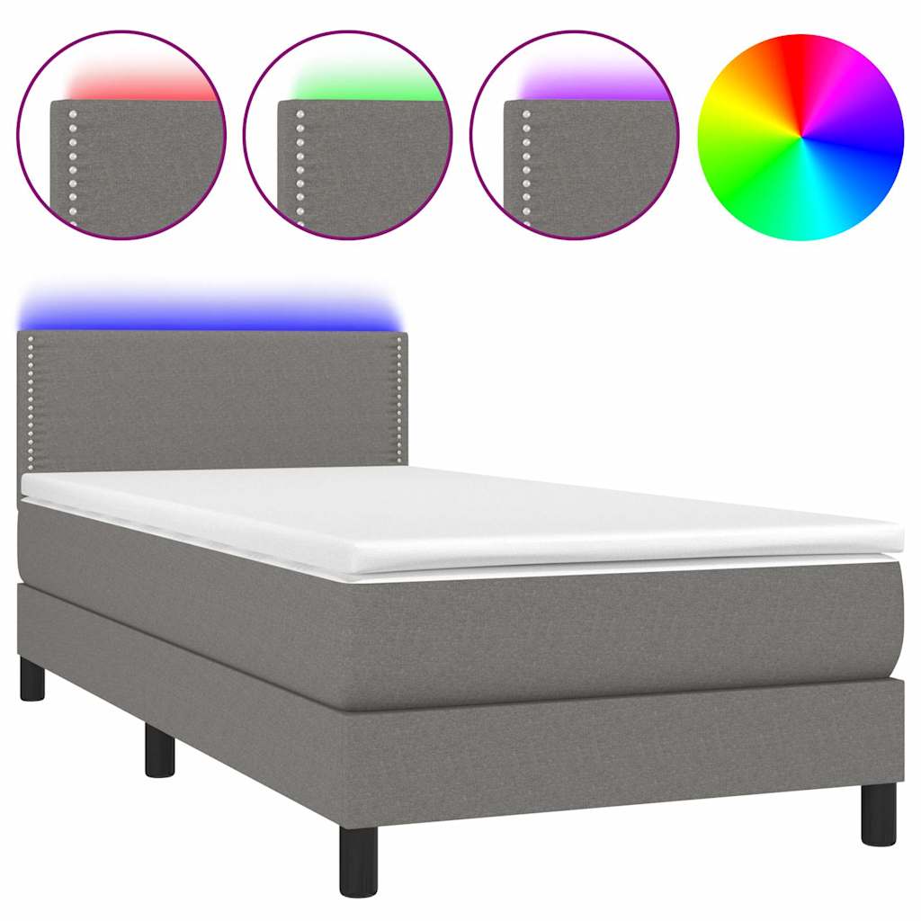 Sötétszürke szövet rugós és LED-es ágy matraccal 90x190 cm 2