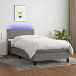 Sötétszürke szövet rugós és LED-es ágy matraccal 90x200 cm