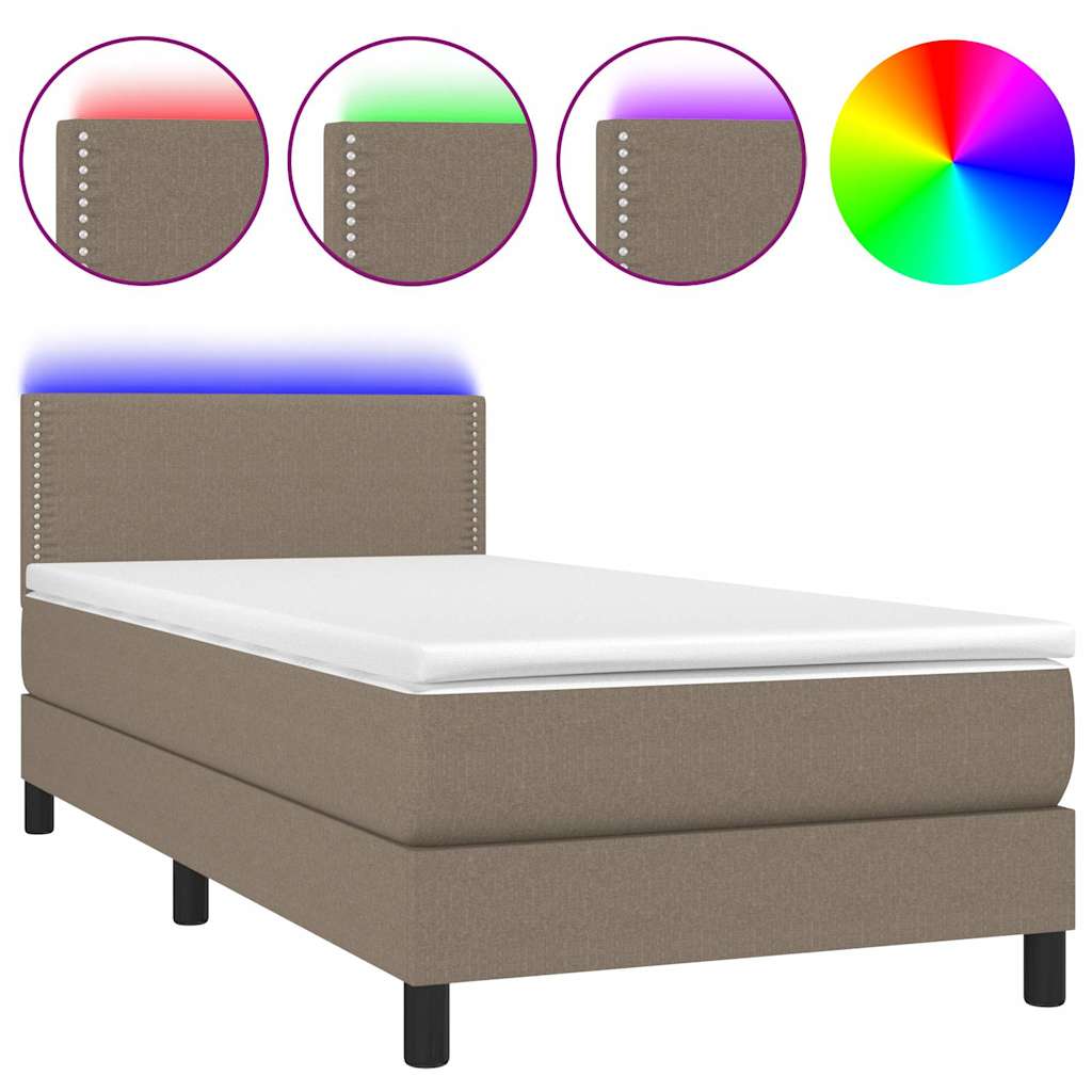 Tópszínű szövet rugós és LED-es ágy matraccal 90x200 cm 2