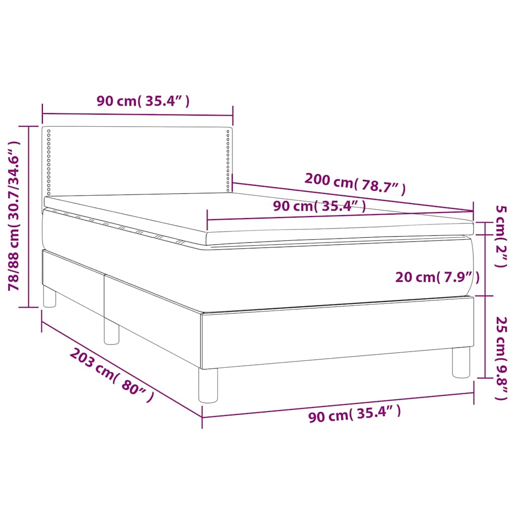 Tópszínű szövet rugós és LED-es ágy matraccal 90x200 cm 8