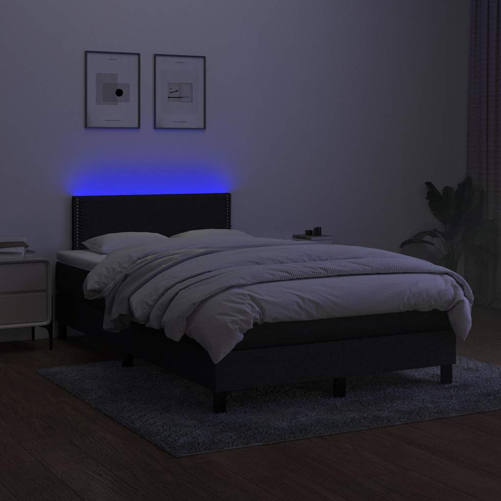 Fekete szövet rugós és LED-es ágy matraccal 120 x 200 cm 4