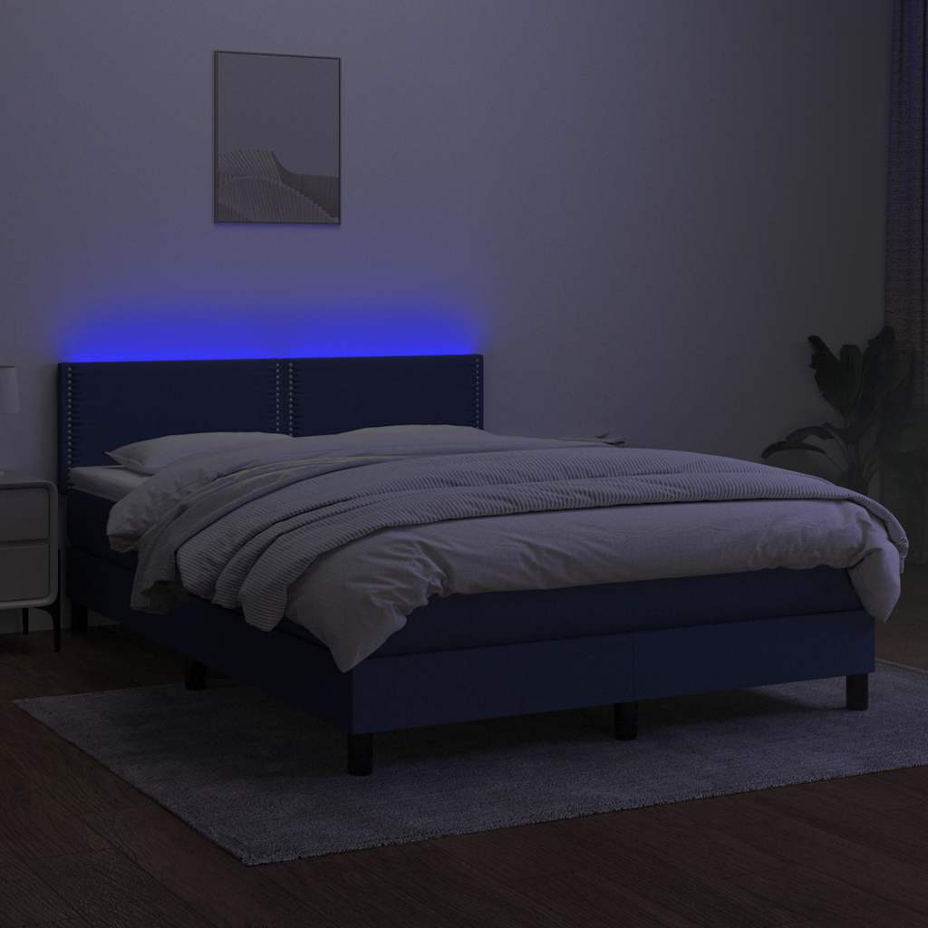 Kék szövet rugós és LED-es ágy matraccal 140x190 cm 4