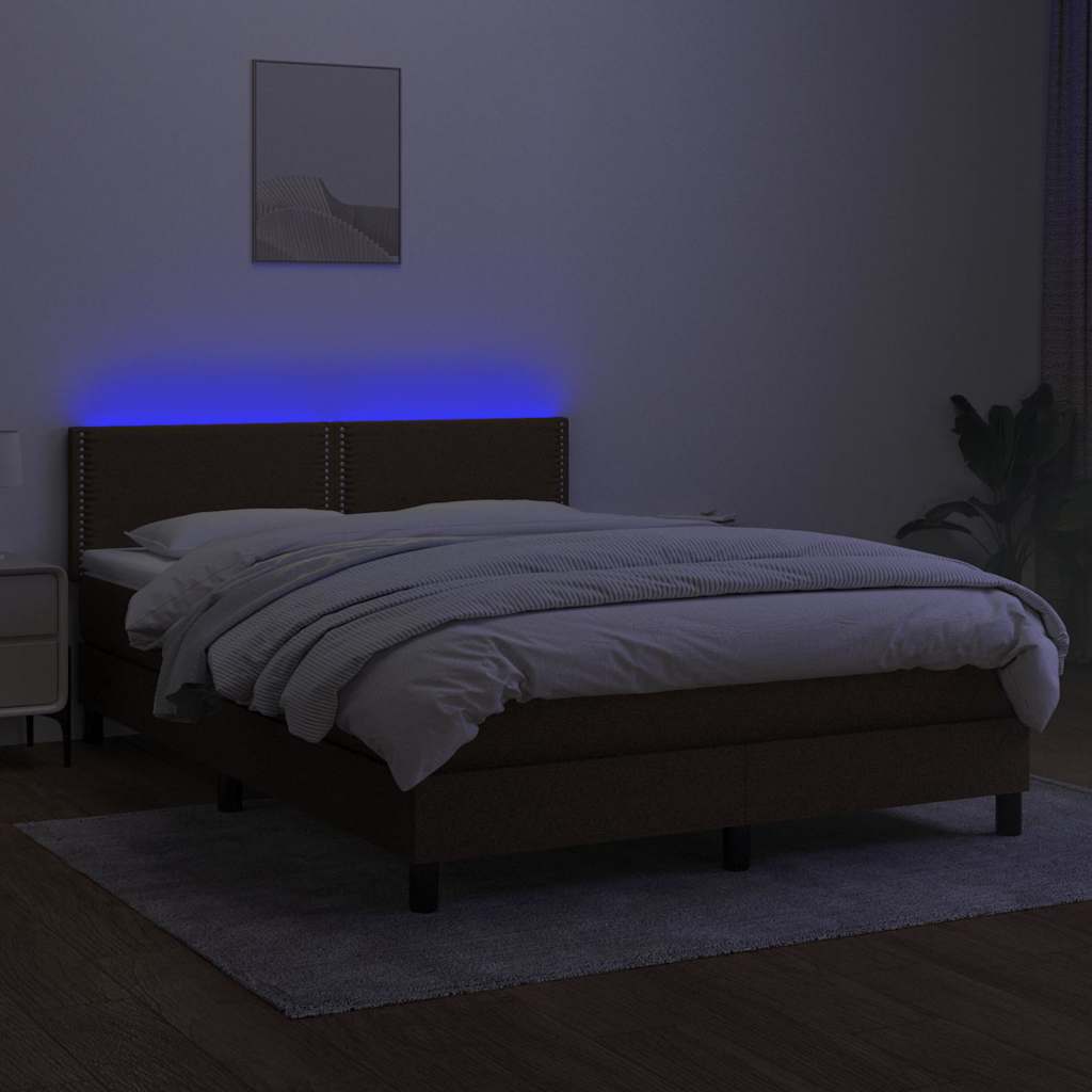Barna szövet rugós és LED-es ágy matraccal 140x200 cm 4