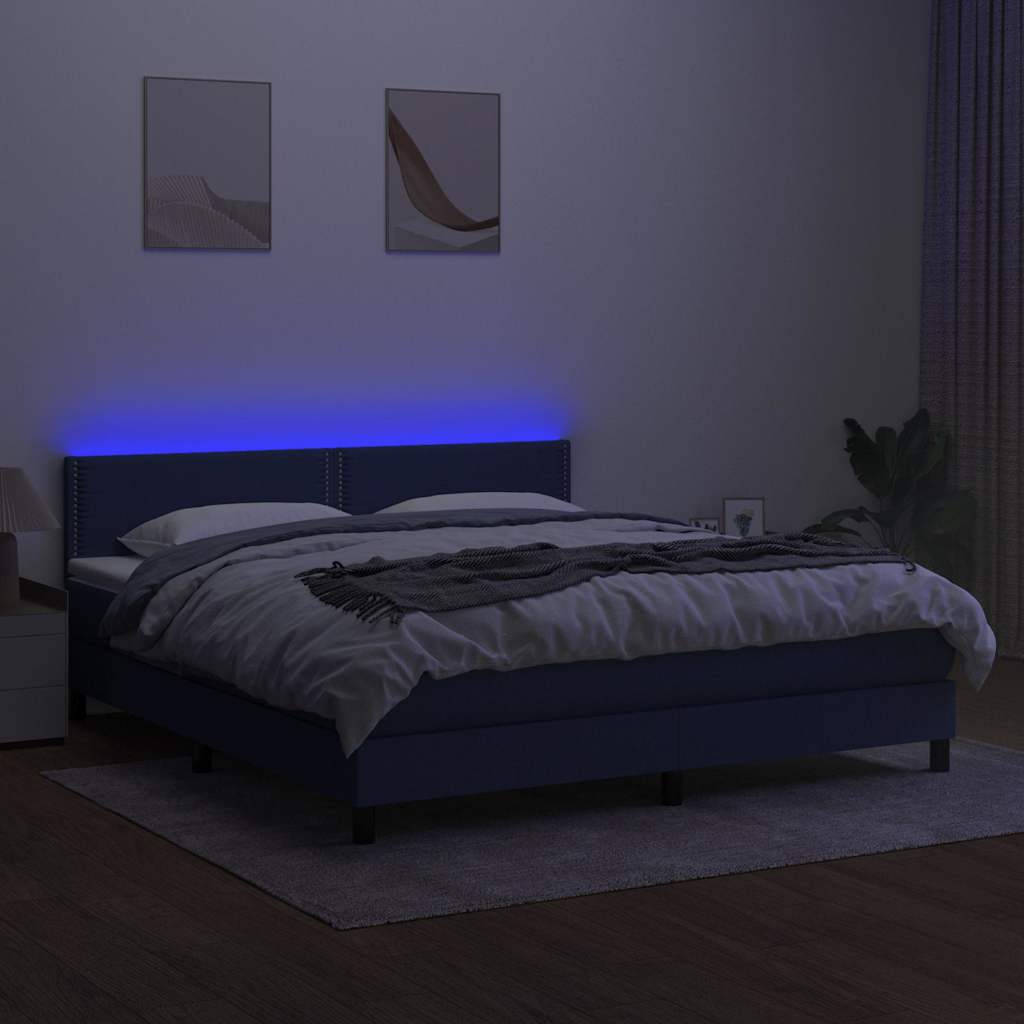 Kék szövet rugós és LED-es ágy matraccal 180 x 200 cm 4
