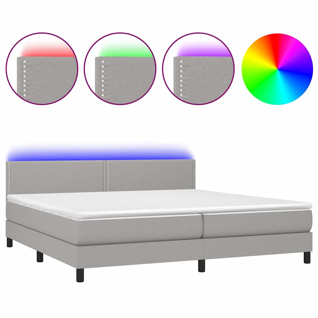 Világosszürke szövet rugós és LED-es ágy matraccal 200x200 cm 2