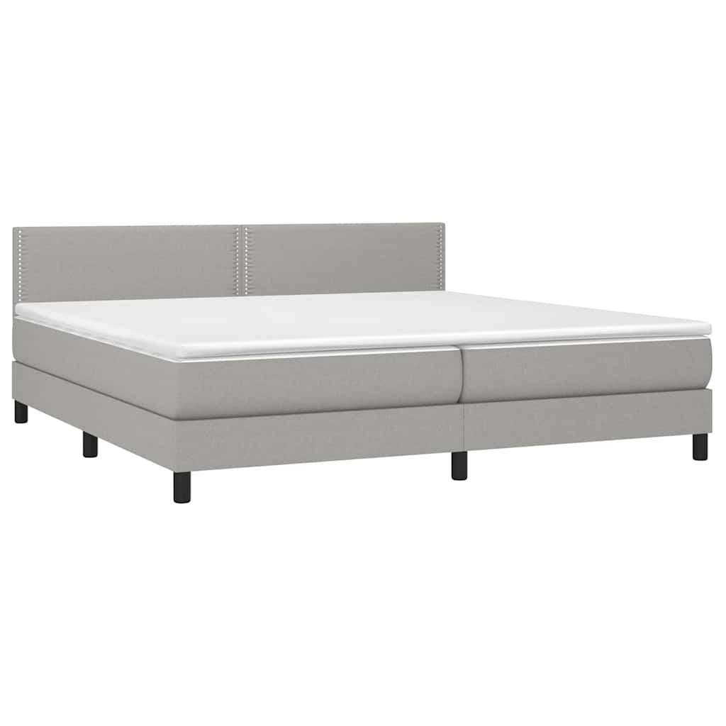 Világosszürke szövet rugós és LED-es ágy matraccal 200x200 cm 3