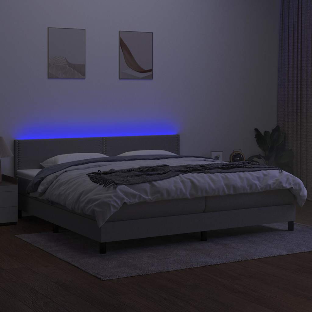 Világosszürke szövet rugós és LED-es ágy matraccal 200x200 cm 4