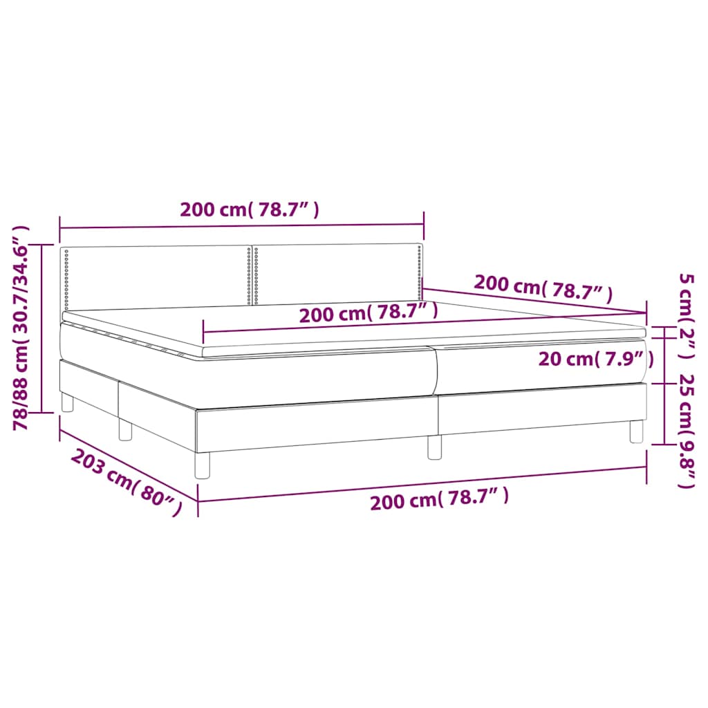 Világosszürke szövet rugós és LED-es ágy matraccal 200x200 cm 8