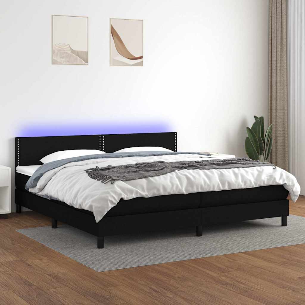 Fekete szövet rugós és LED-es ágy matraccal 200x200 cm