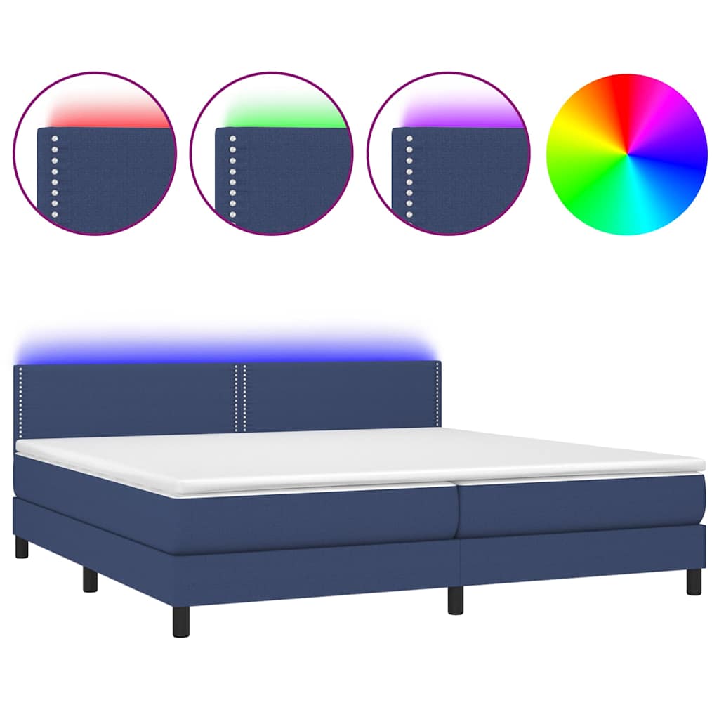 Kék szövet rugós és LED-es ágy matraccal 200 x 200 cm 2