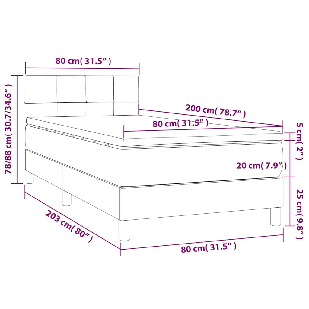 Fekete szövet rugós és LED-es ágy matraccal 80 x 200 cm 8