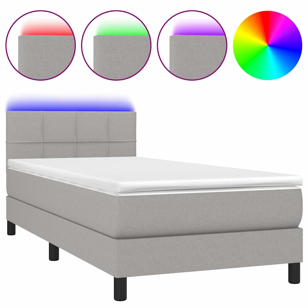 Világosszürke szövet rugós és LED-es ágy matraccal 90x190 cm 2