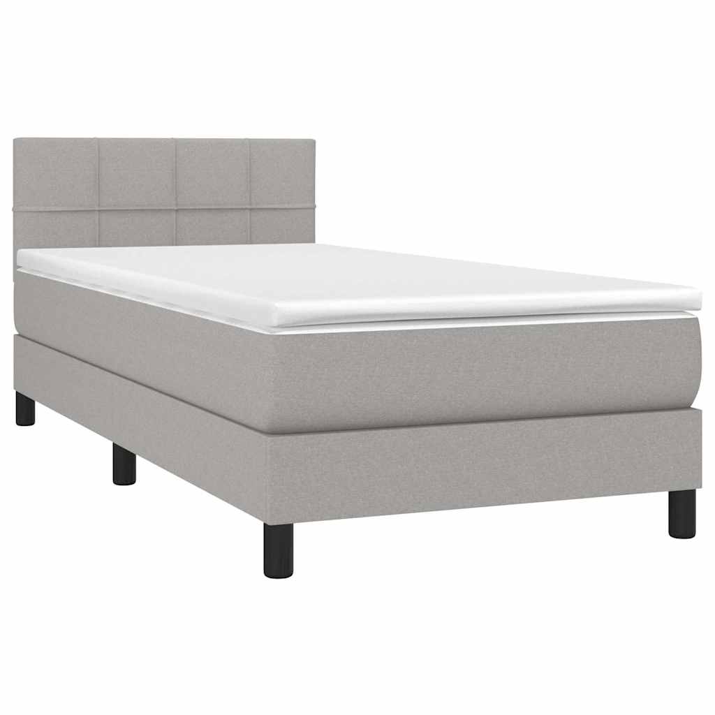 Világosszürke szövet rugós és LED-es ágy matraccal 90x190 cm 3