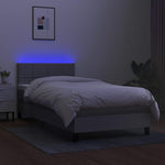 Világosszürke szövet rugós és LED-es ágy matraccal 90x190 cm 4