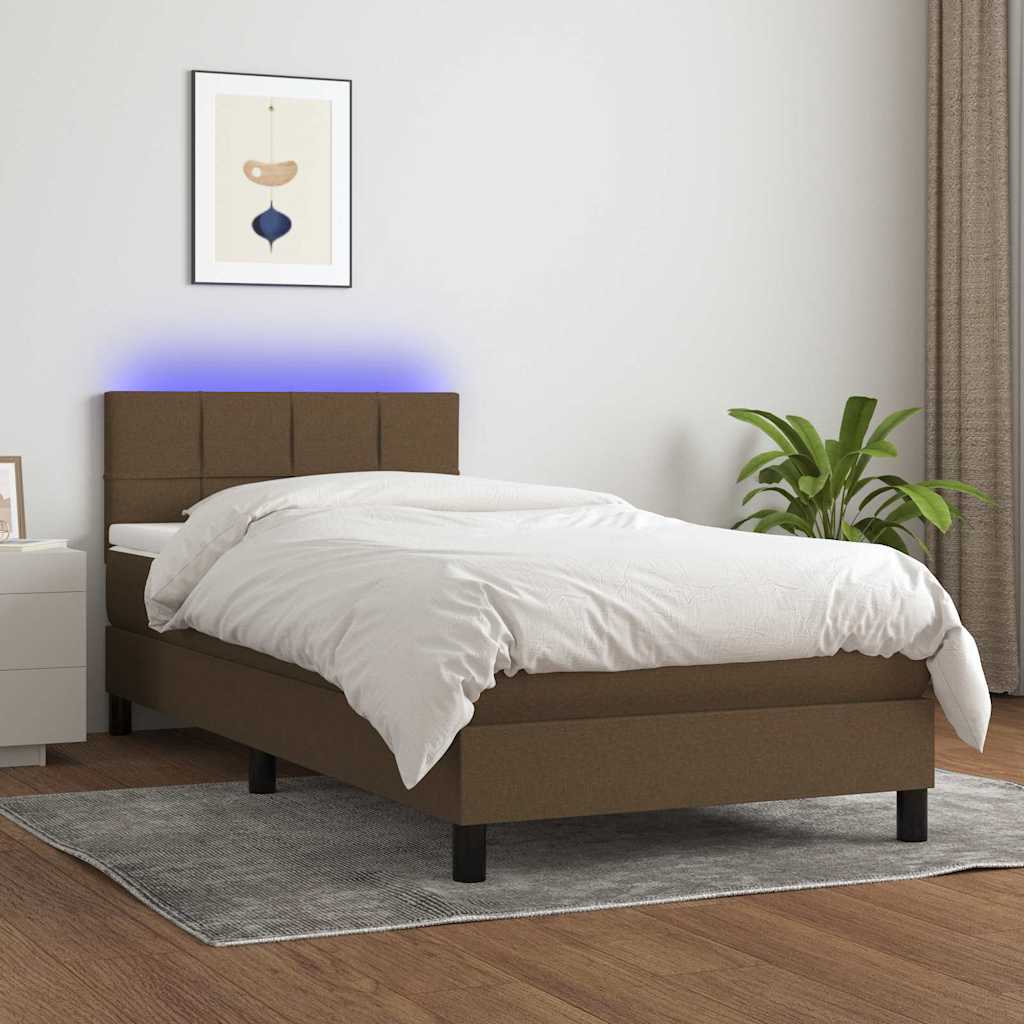 Barna szövet rugós és LED-es ágy matraccal 90x190 cm