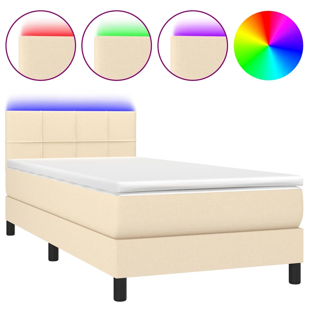 Krémszínű szövet rugós és LED-es ágy matraccal 90x190 cm 2