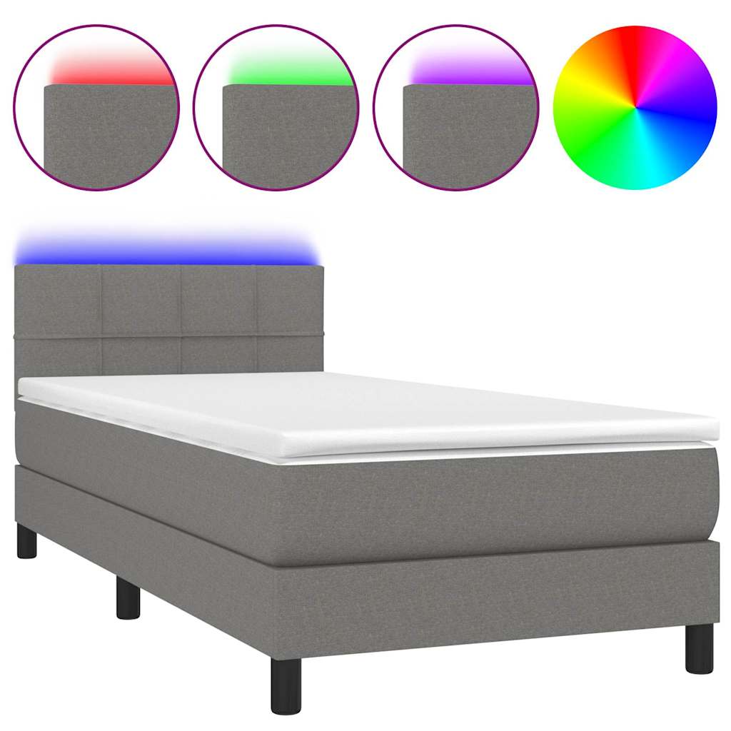 Sötétszürke szövet rugós és LED-es ágy matraccal 90x200 cm 2
