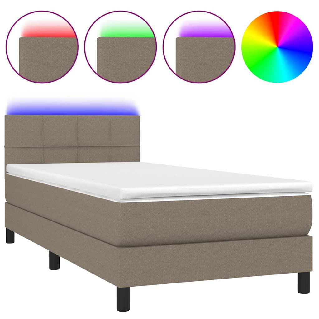 Tópszínű szövet rugós és LED-es ágy matraccal 90x200 cm 2