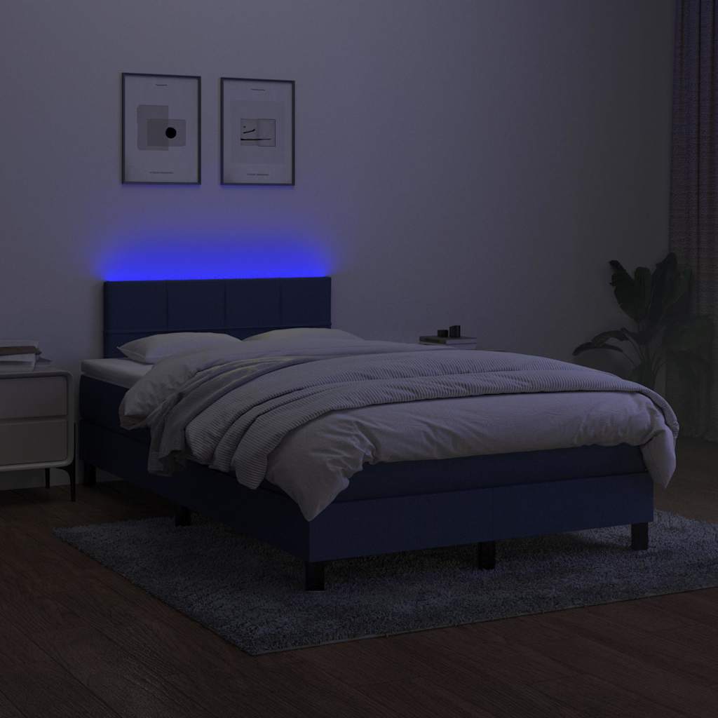 Kék szövet rugós és LED-es ágy matraccal 120 x 200 cm 4