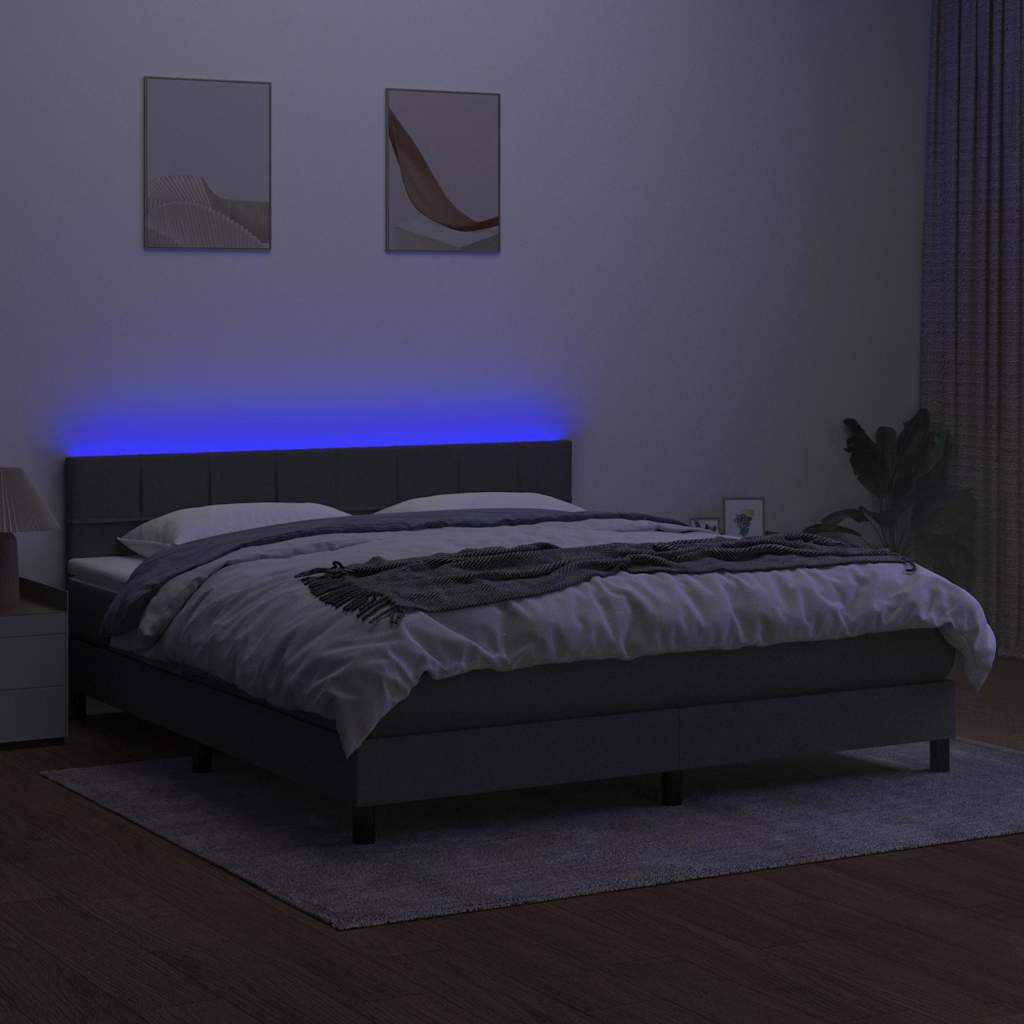 Sötétszürke szövet rugós és LED-es ágy matraccal 160x200 cm 4