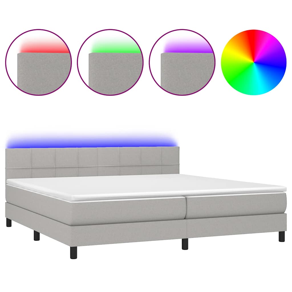 Világosszürke szövet rugós és LED-es ágy matraccal 200x200 cm 2