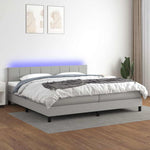 Világosszürke szövet rugós és LED-es ágy matraccal 200x200 cm