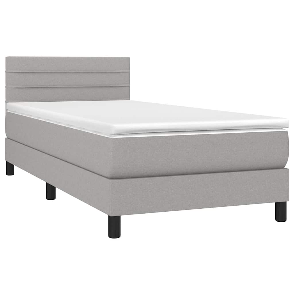 Világosszürke szövet rugós és LED-es ágy matraccal 90x190 cm 3