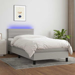 Világosszürke szövet rugós és LED-es ágy matraccal 90x190 cm