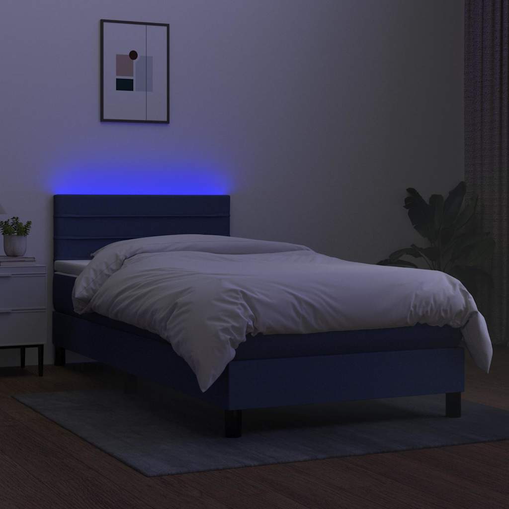 Kék szövet rugós és LED-es ágy matraccal 90x190 cm 4