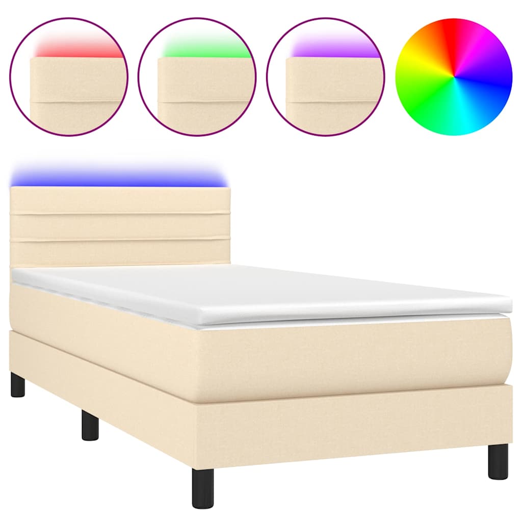 Krémszínű szövet rugós és LED-es ágy matraccal 100x200 cm 2