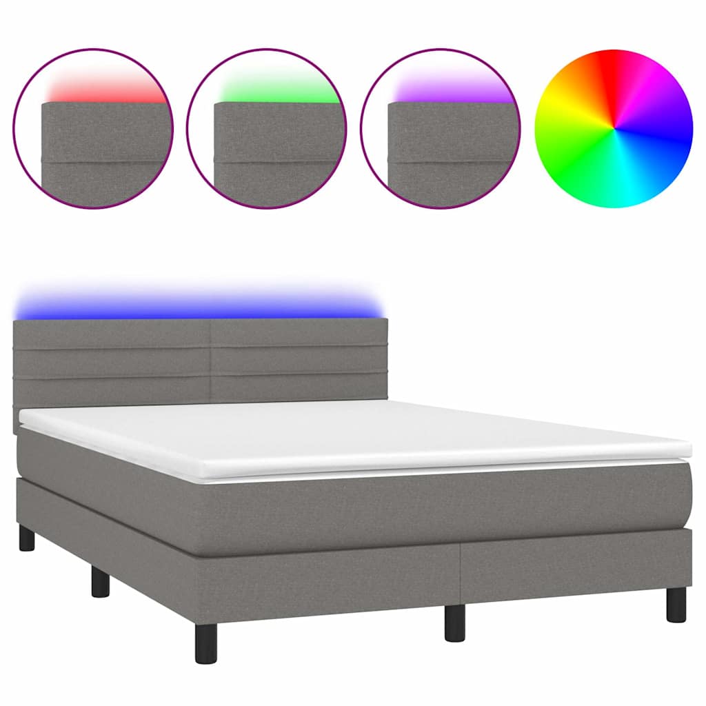 Sötétszürke szövet rugós és LED-es ágy matraccal 140x190 cm 2