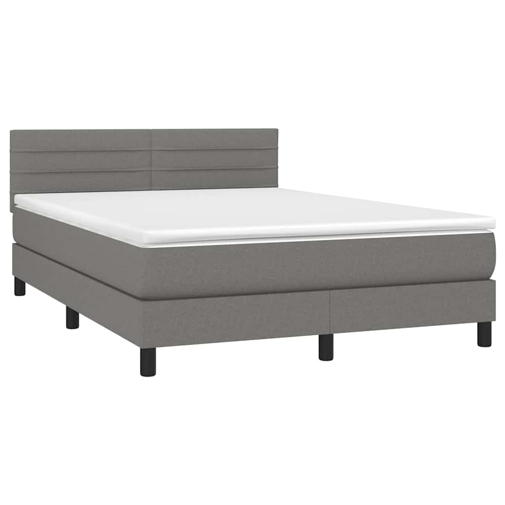 Sötétszürke szövet rugós és LED-es ágy matraccal 140x190 cm 3