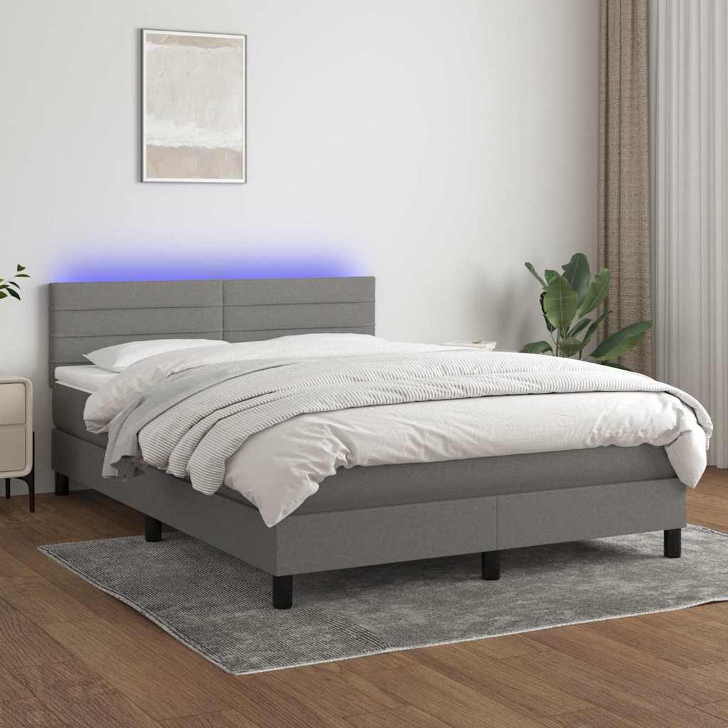 Sötétszürke szövet rugós és LED-es ágy matraccal 140x190 cm