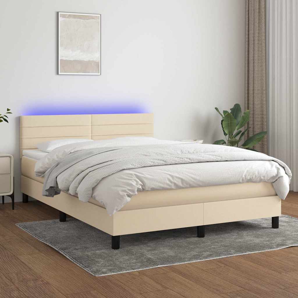 Krémszínű szövet rugós és LED-es ágy matraccal 140x190cm