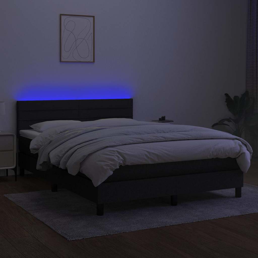 Fekete szövet rugós és LED-es ágy matraccal 140x200 cm 4