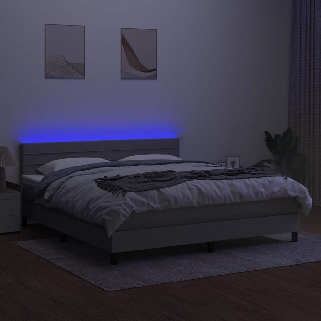Világosszürke szövet rugós és LED-es ágy matraccal 160x200 cm 4