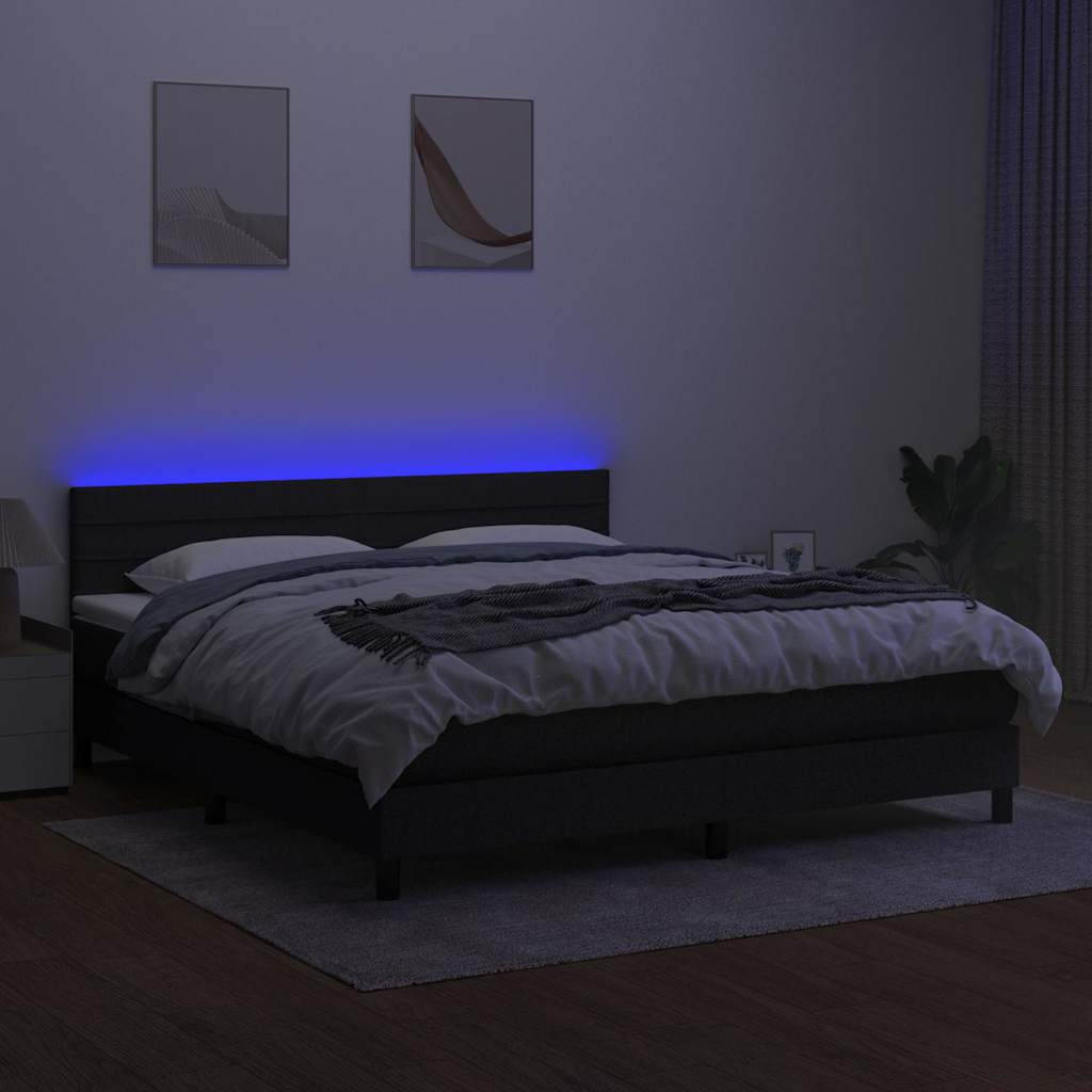 Fekete szövet rugós és LED-es ágy matraccal 160x200 cm 4