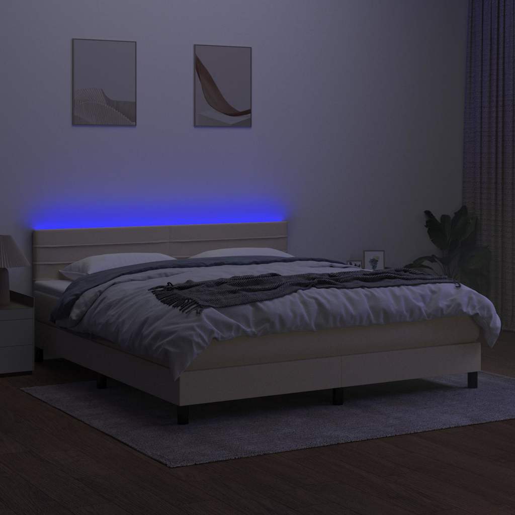 Krémszínű szövet rugós és LED-es ágy matraccal 180 x 200 cm 4