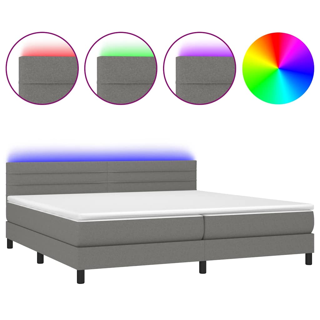 Sötétszürke szövet rugós és LED-es ágy matraccal 200x200 cm 2