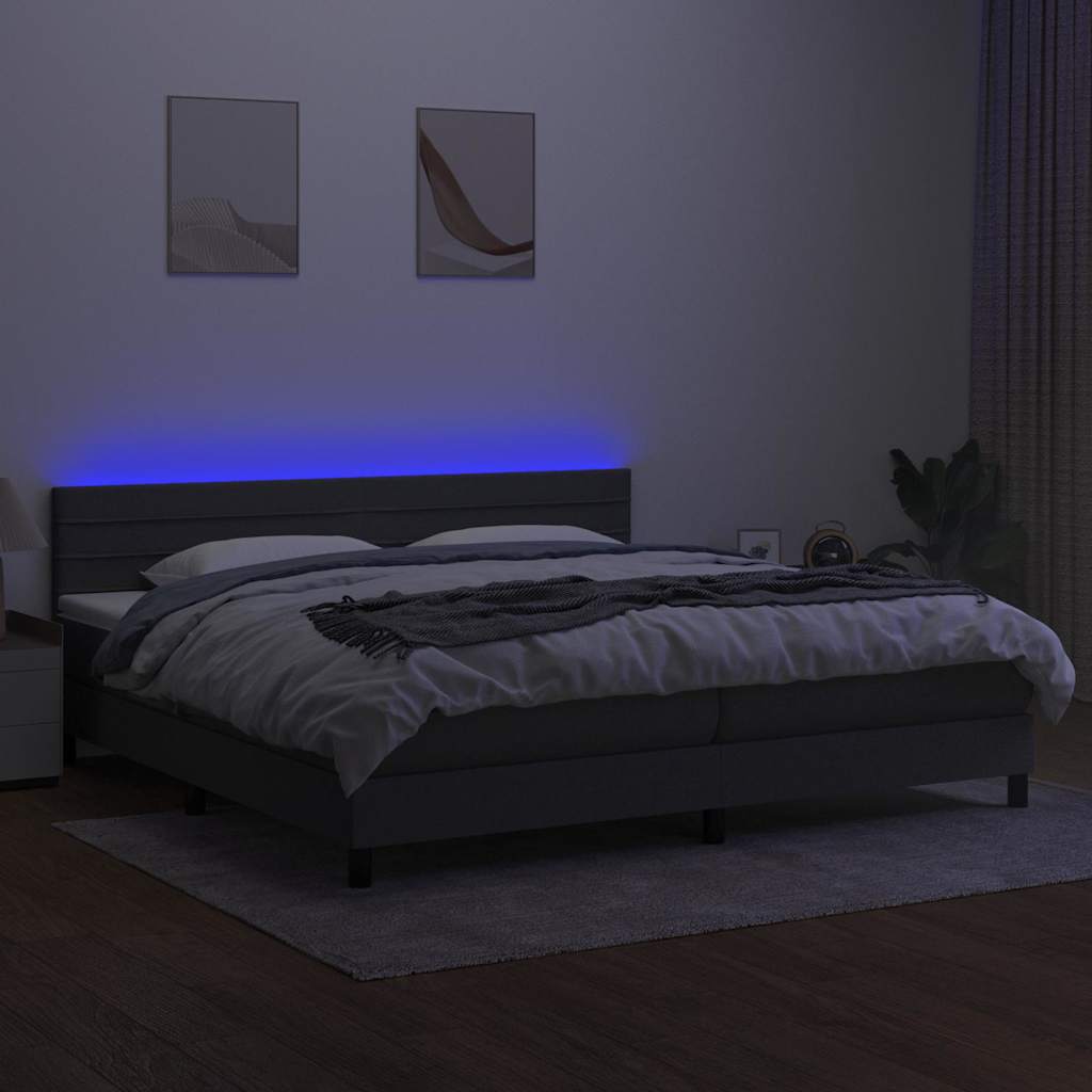 Sötétszürke szövet rugós és LED-es ágy matraccal 200x200 cm 4
