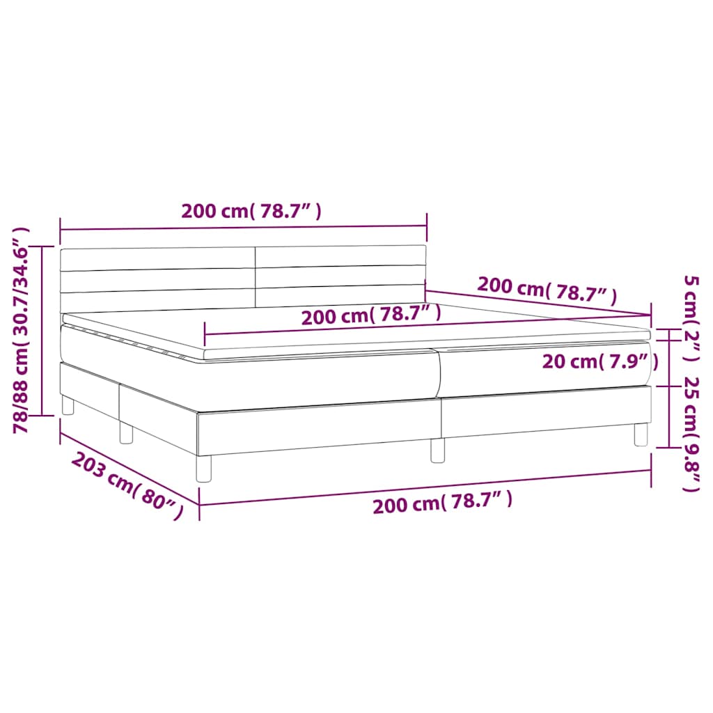 Sötétszürke szövet rugós és LED-es ágy matraccal 200x200 cm 8