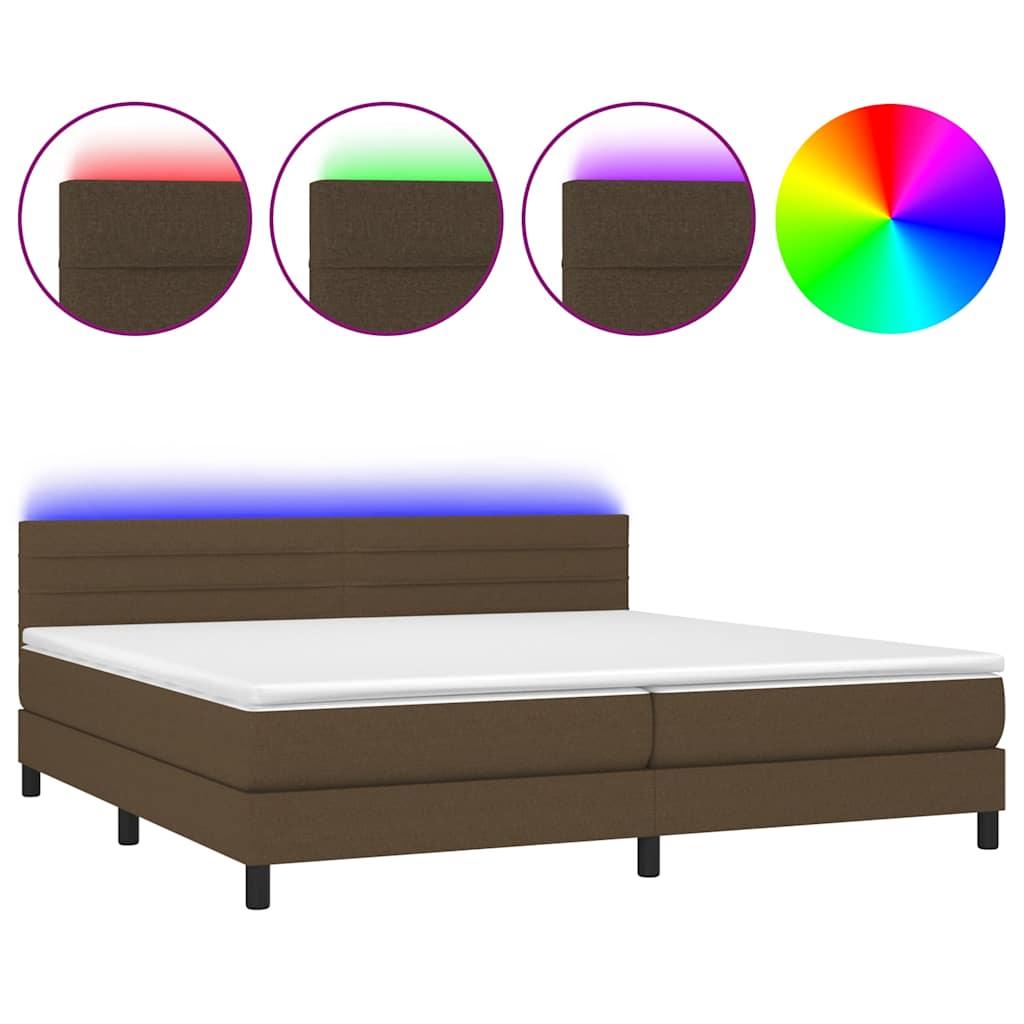 Barna szövet rugós és LED-es ágy matraccal 200x200 cm 2