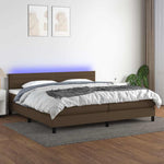 Barna szövet rugós és LED-es ágy matraccal 200x200 cm